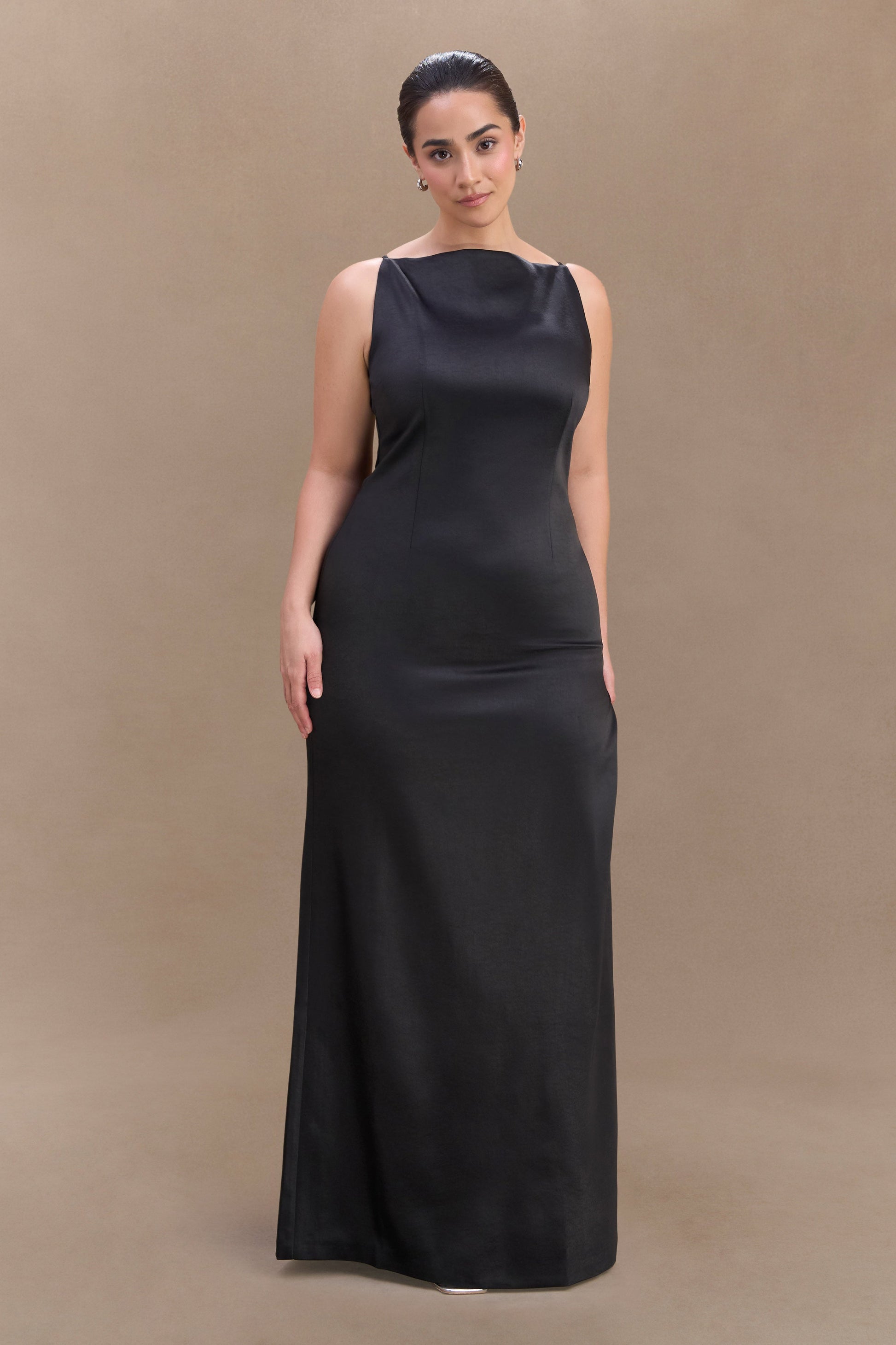 Violet Sleeveless Satin Maxi Dress - Black | MESHKI US Violet Sleeveless Satin Maxi Dress - Black | MESHKI US