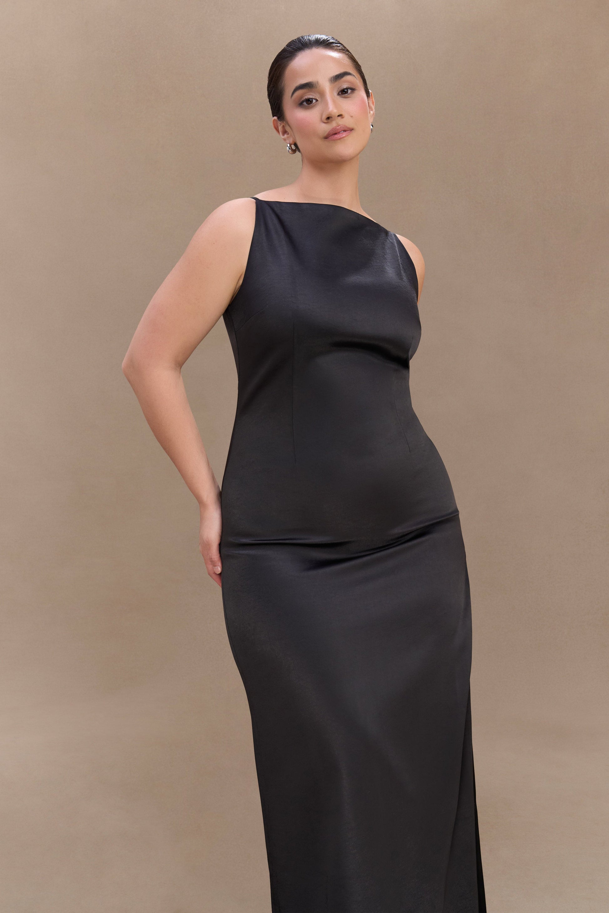 Violet Sleeveless Satin Maxi Dress - Black | MESHKI US Violet Sleeveless Satin Maxi Dress - Black | MESHKI US