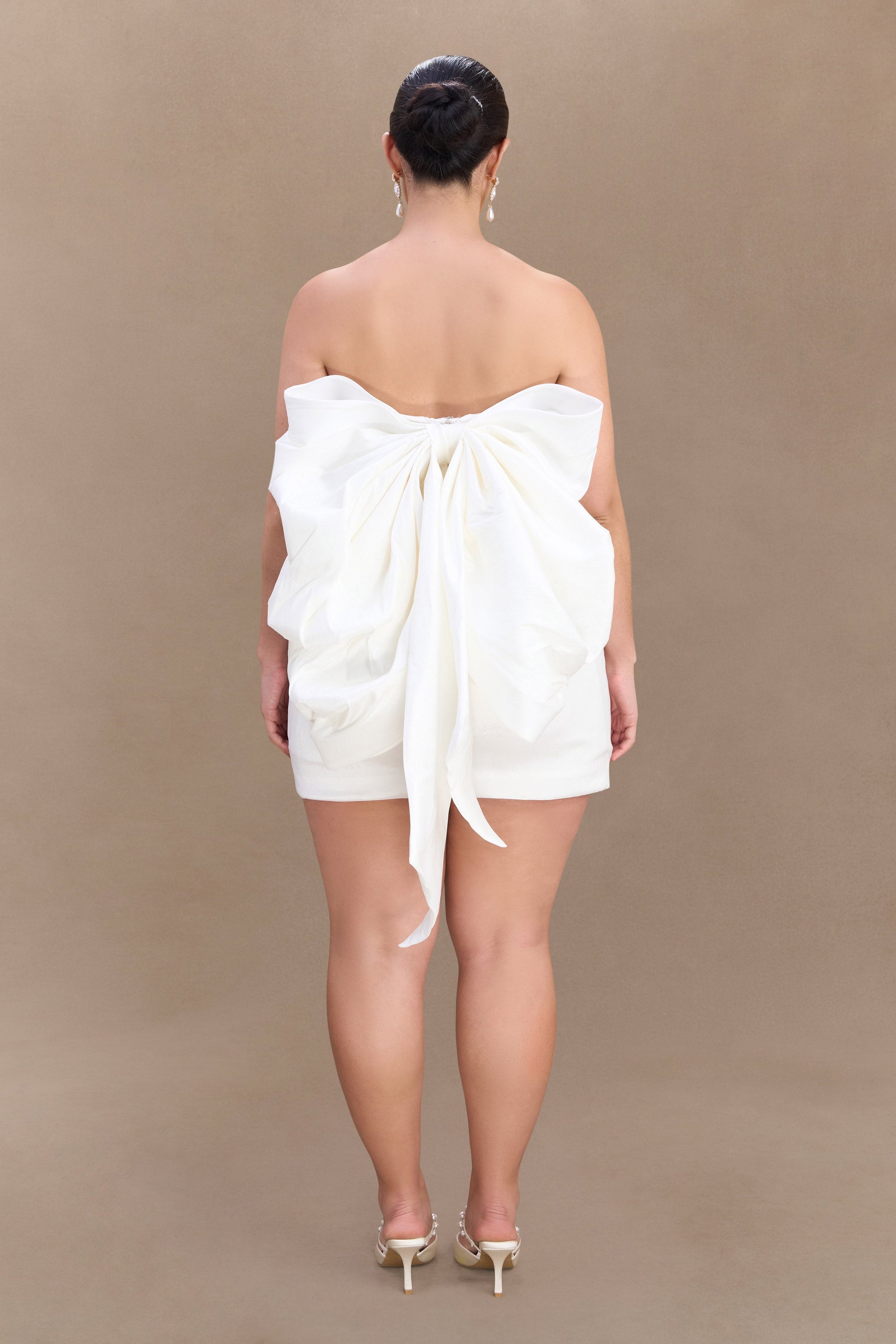 Suzette Taffeta Bow Mini Dress - White | MESHKI US Suzette Taffeta Bow Mini Dress - White | MESHKI US