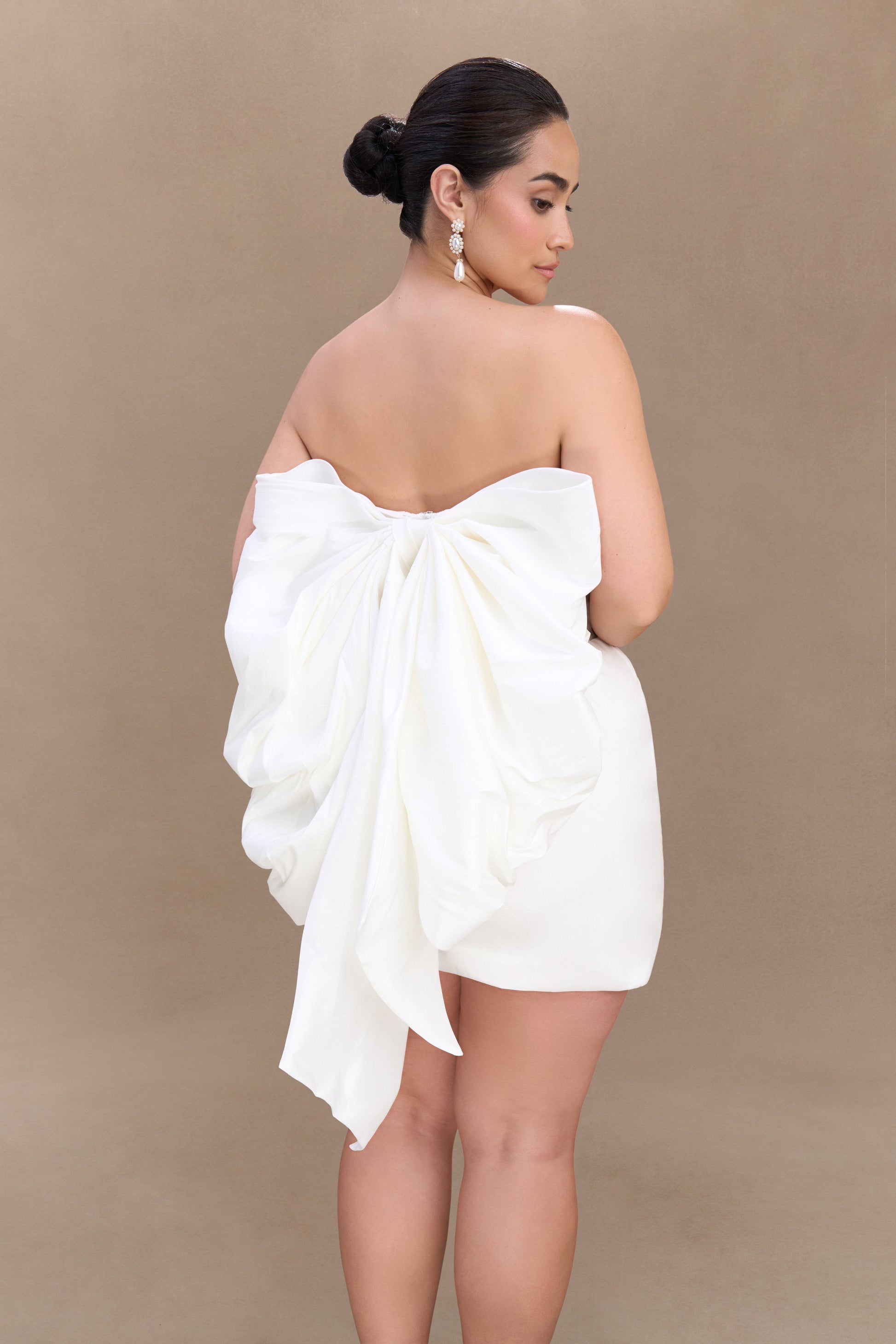 Suzette Taffeta Bow Mini Dress - White | MESHKI US Suzette Taffeta Bow Mini Dress - White | MESHKI US