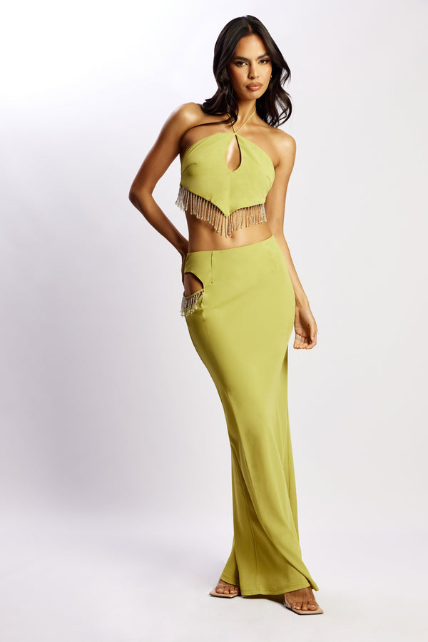 Jayleen Maxi Skirt With Fringe - Chartreuse