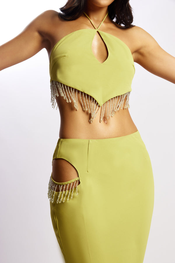 Jayleen Maxi Skirt With Fringe - Chartreuse