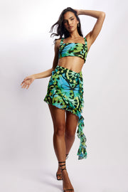 Janice Asymmetric Skirt With Ruffles - Butterfly Print
