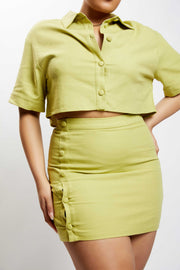 Maja Button Up Linen Mini Skirt - Apple