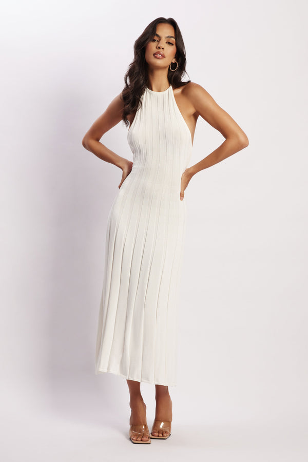 Adrienne Halter Neck Midi Dress - White - MESHKI U.S