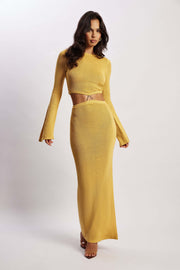 Anna Flare Sleeve Knit Dress - Yellow