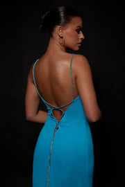 Dionne Criss Cross Diamante Maxi Dress - Cyan Blue