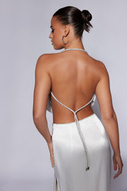 Christie Diamante Rope Cowl Neck Top - White