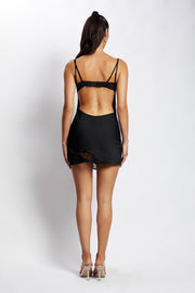 Joslyn Satin Lace Slip Mini Dress - Black