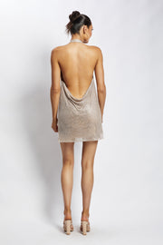 Meilani Low Back Diamante Mesh Mini Dress - Gold