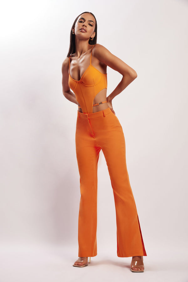 Steph Cut Out Bodysuit With Hardware - Tangerine