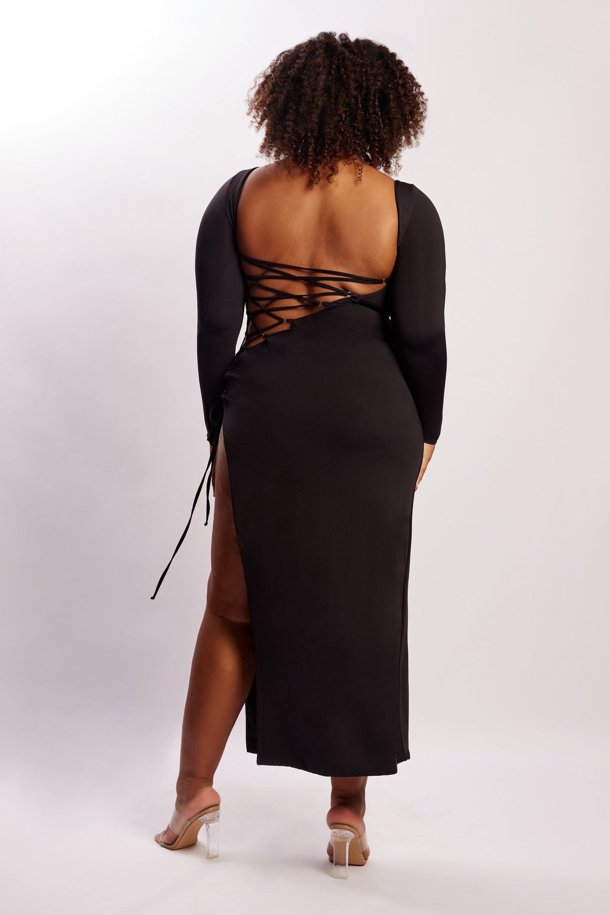 Kathryn Recycled Nylon Lace Up Maxi Dress - Black | MESHKI US