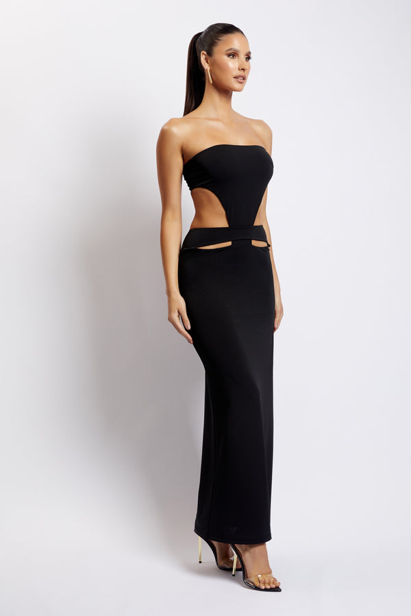 Marissa Strapless Maxi Dress With Waist Tie - Black