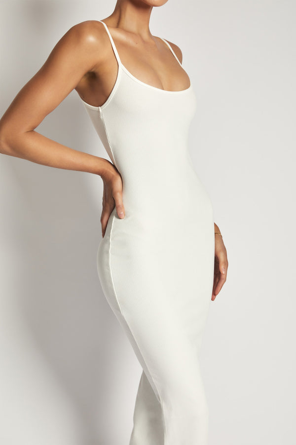 Alexis Ribbed Cami Midi Dress - White