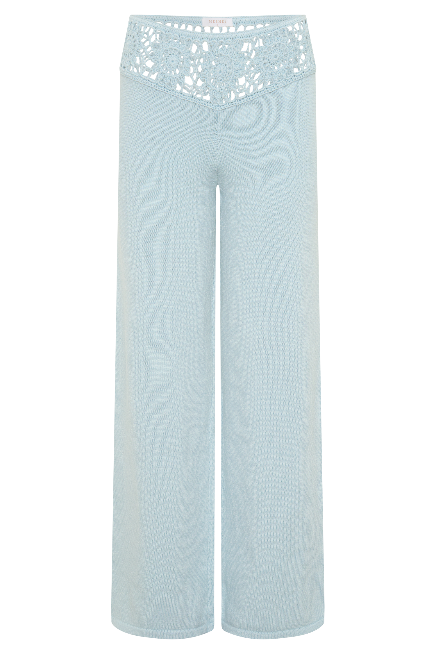 Miley Crochet Waistband Straight Leg Pant - Pale Aqua #11