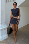 Loraine Sleeveless Denim Top - Indigo Pinstripe