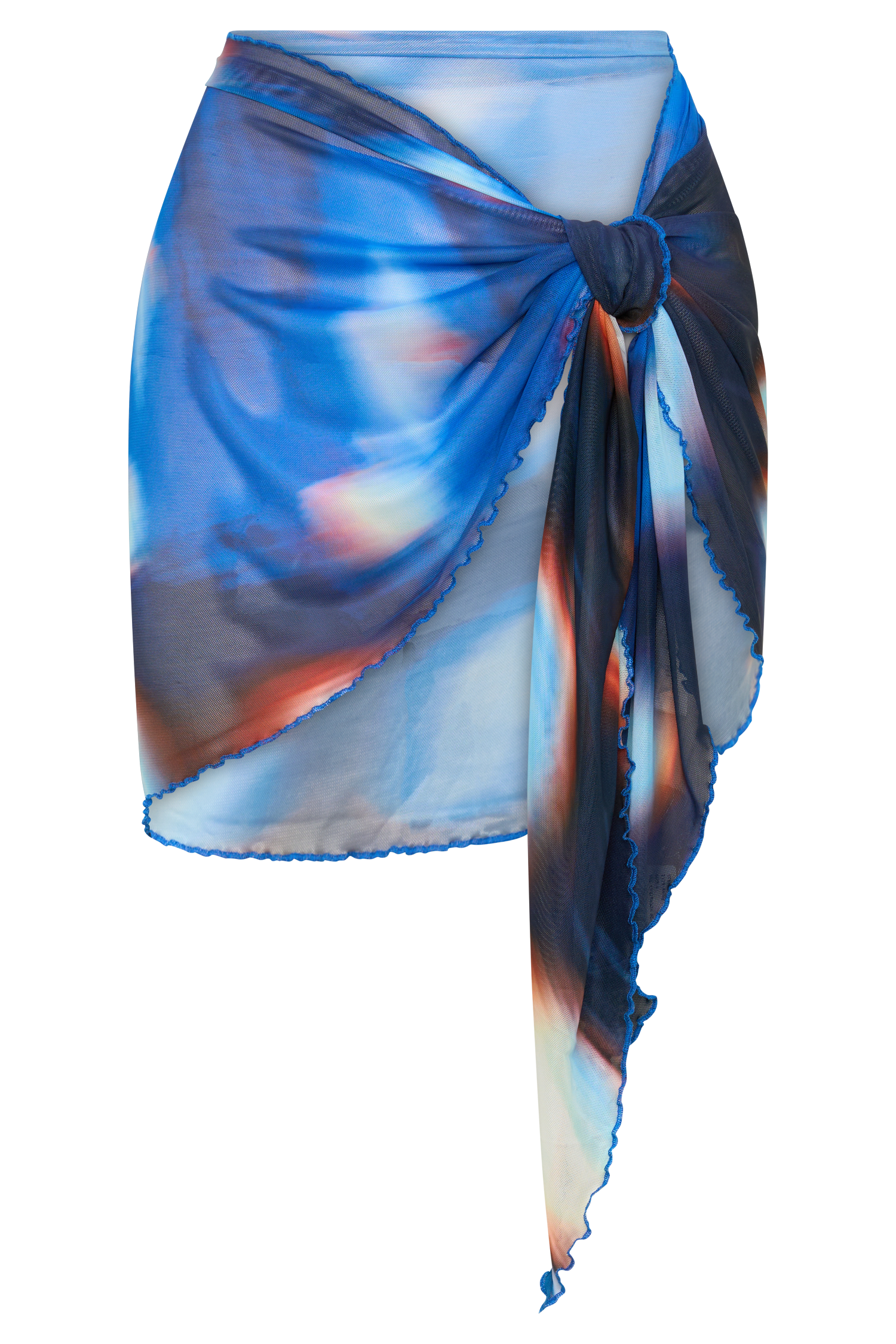 Nena Sheer Mesh Print Sarong - Blue Abstract Print #11
