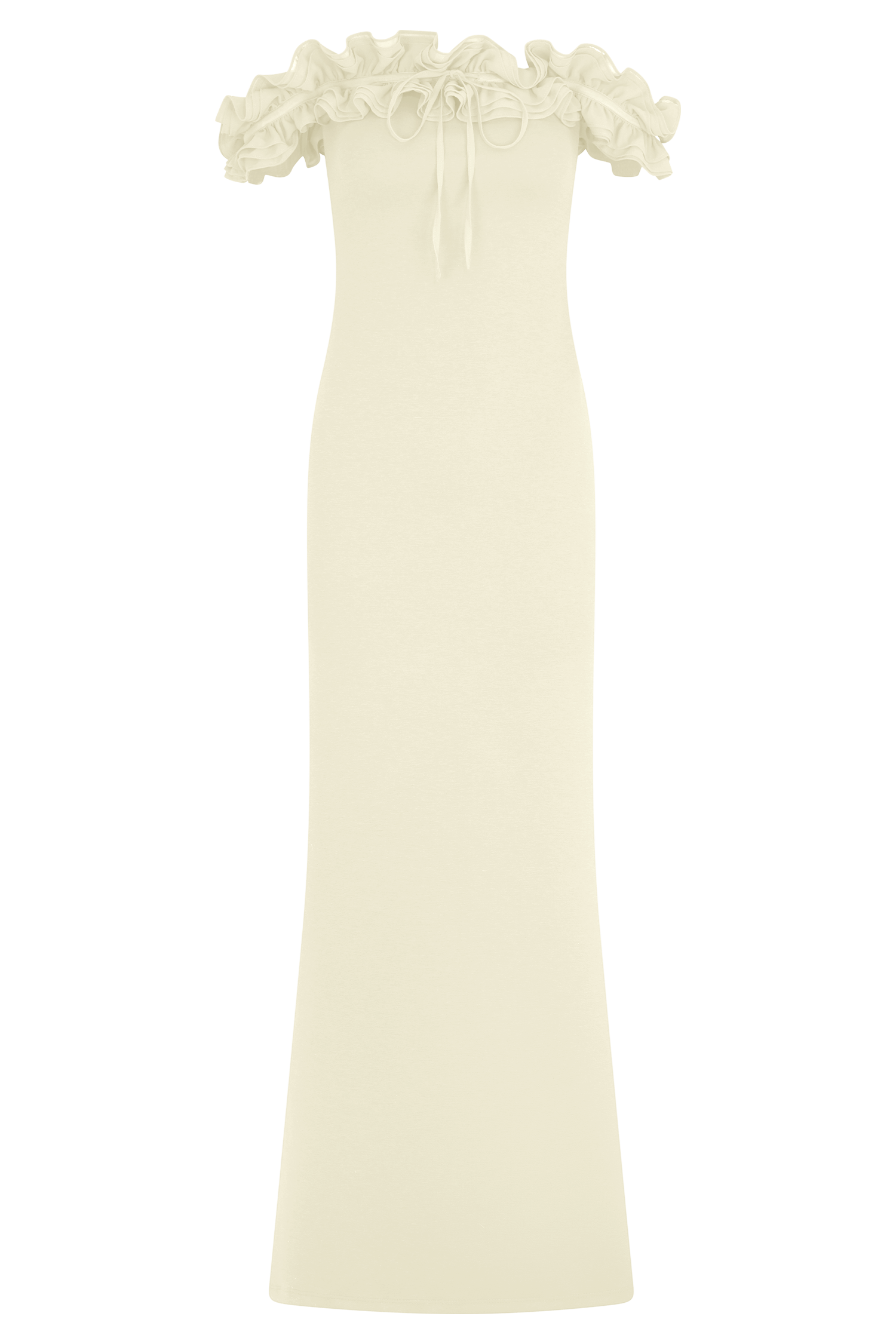 Nova Ruffle Off Shoulder Maxi Dress - Ivory | MESHKI US Nova Ruffle Off Shoulder Maxi Dress - Ivory | MESHKI US