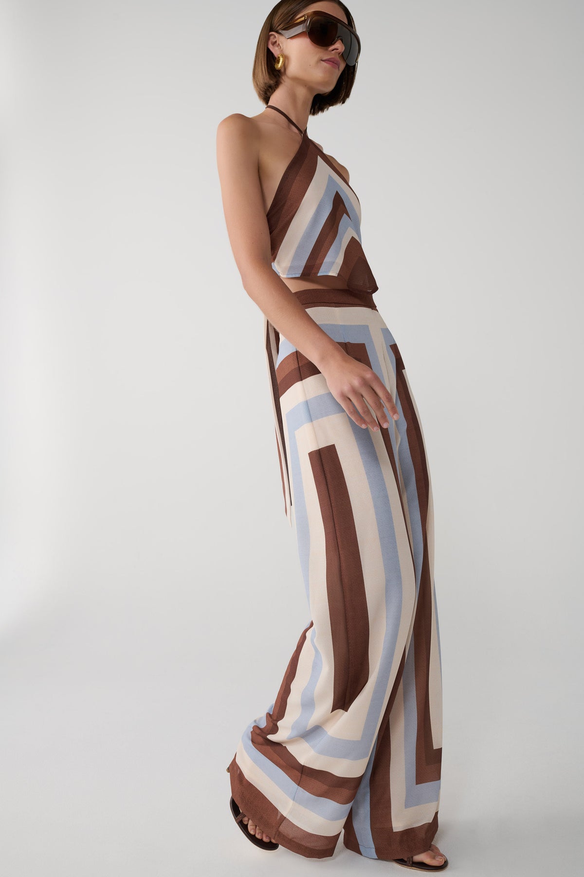 Rachel Chiffon Straight Leg Pants - Blue Stripe #3