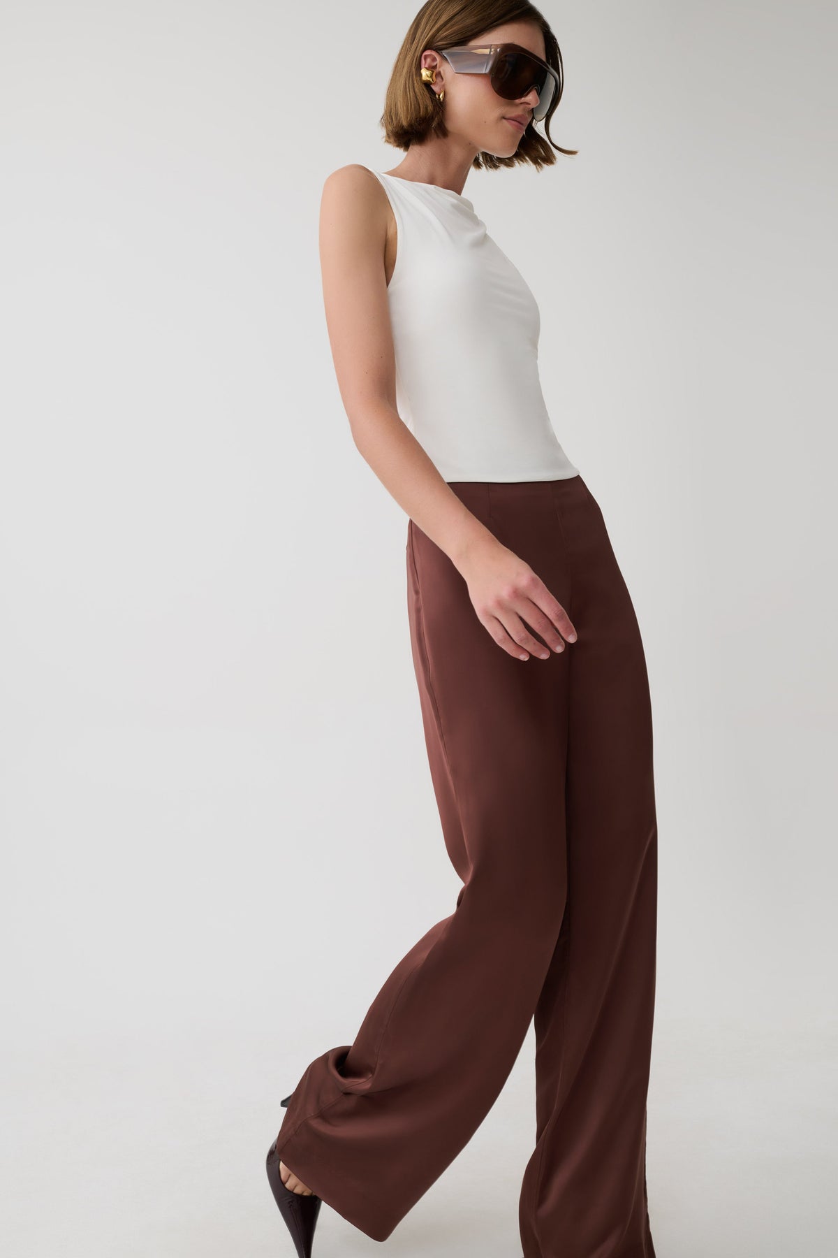 Sydney Straight Leg Satin Pants - Dark Chocolate