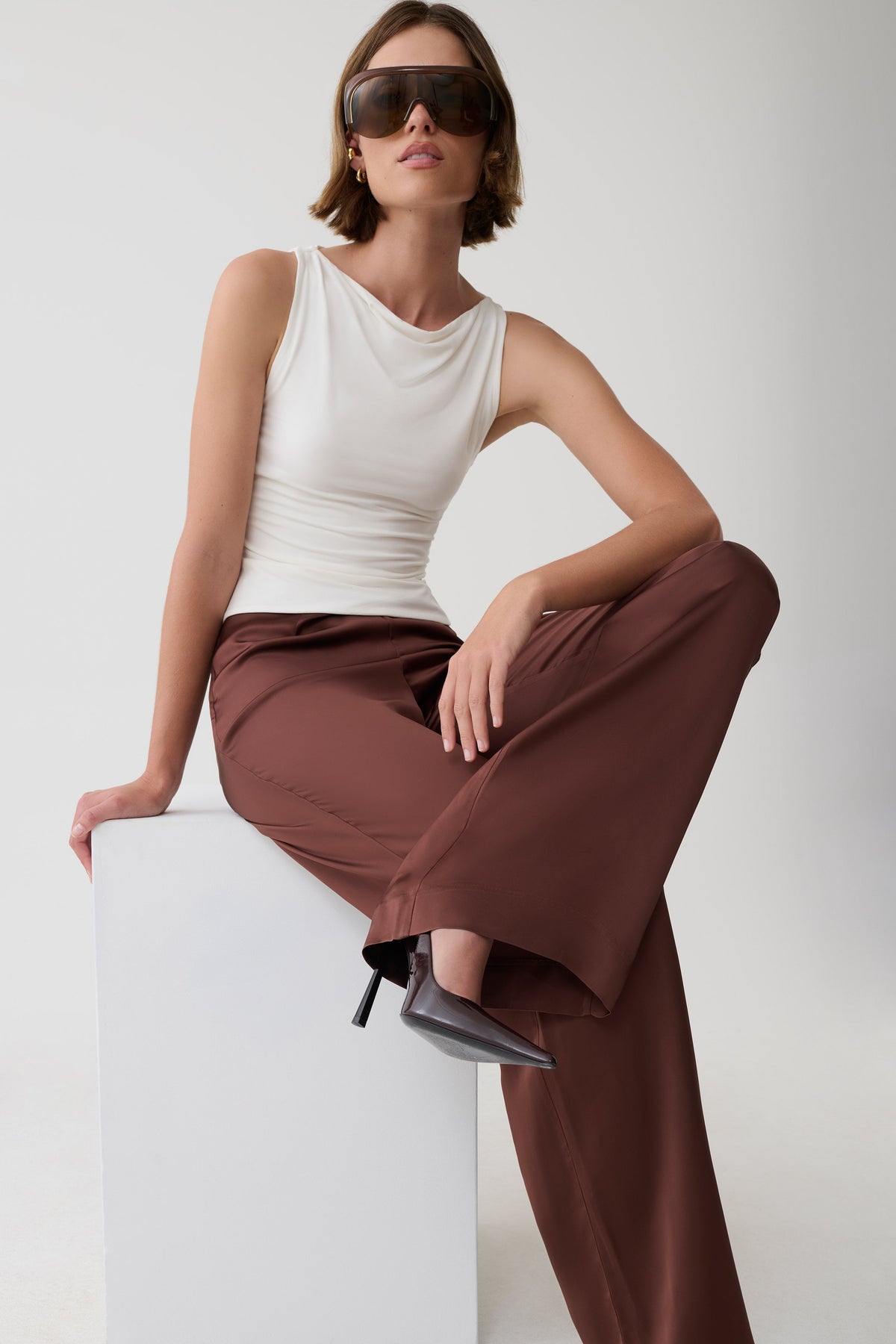 Sydney Straight Leg Satin Pants - Dark Chocolate #3