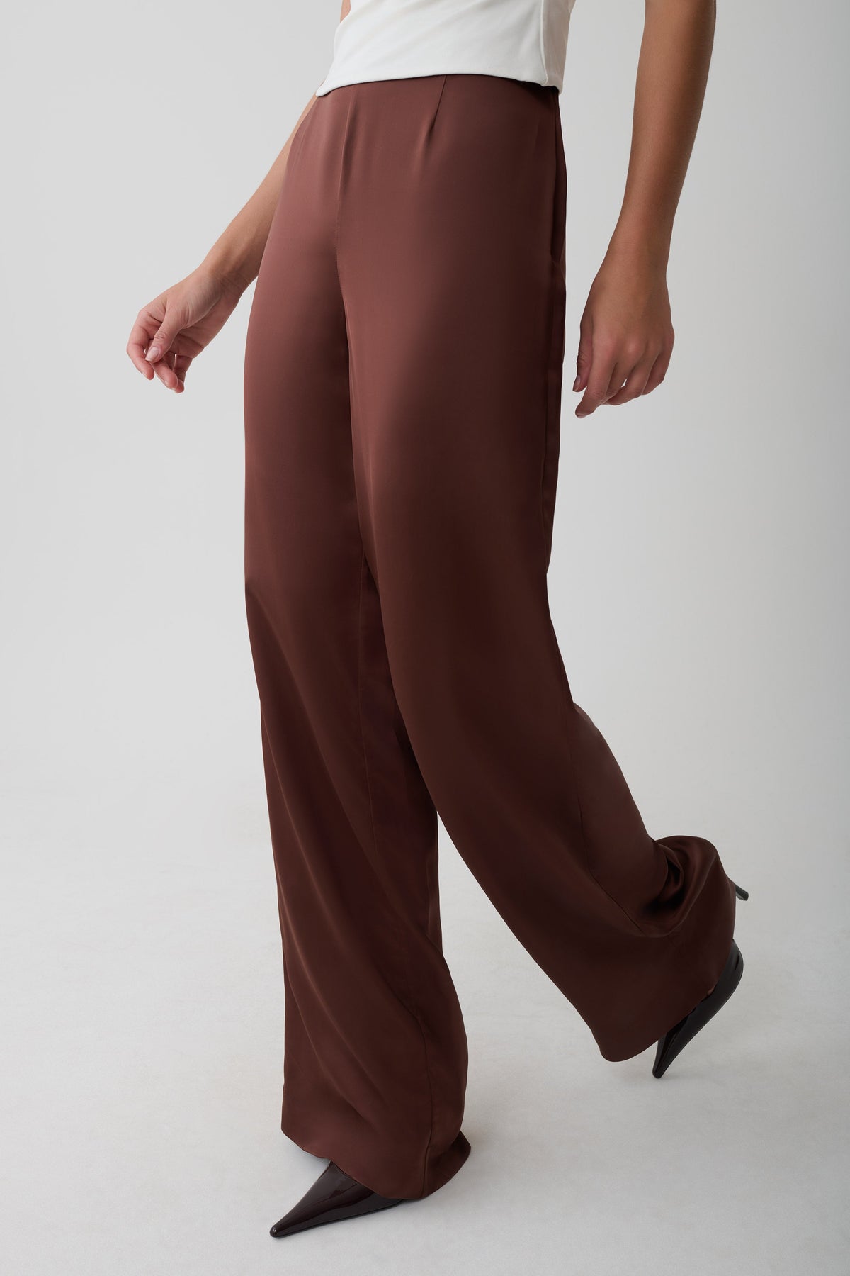 Sydney Straight Leg Satin Pants - Dark Chocolate #5
