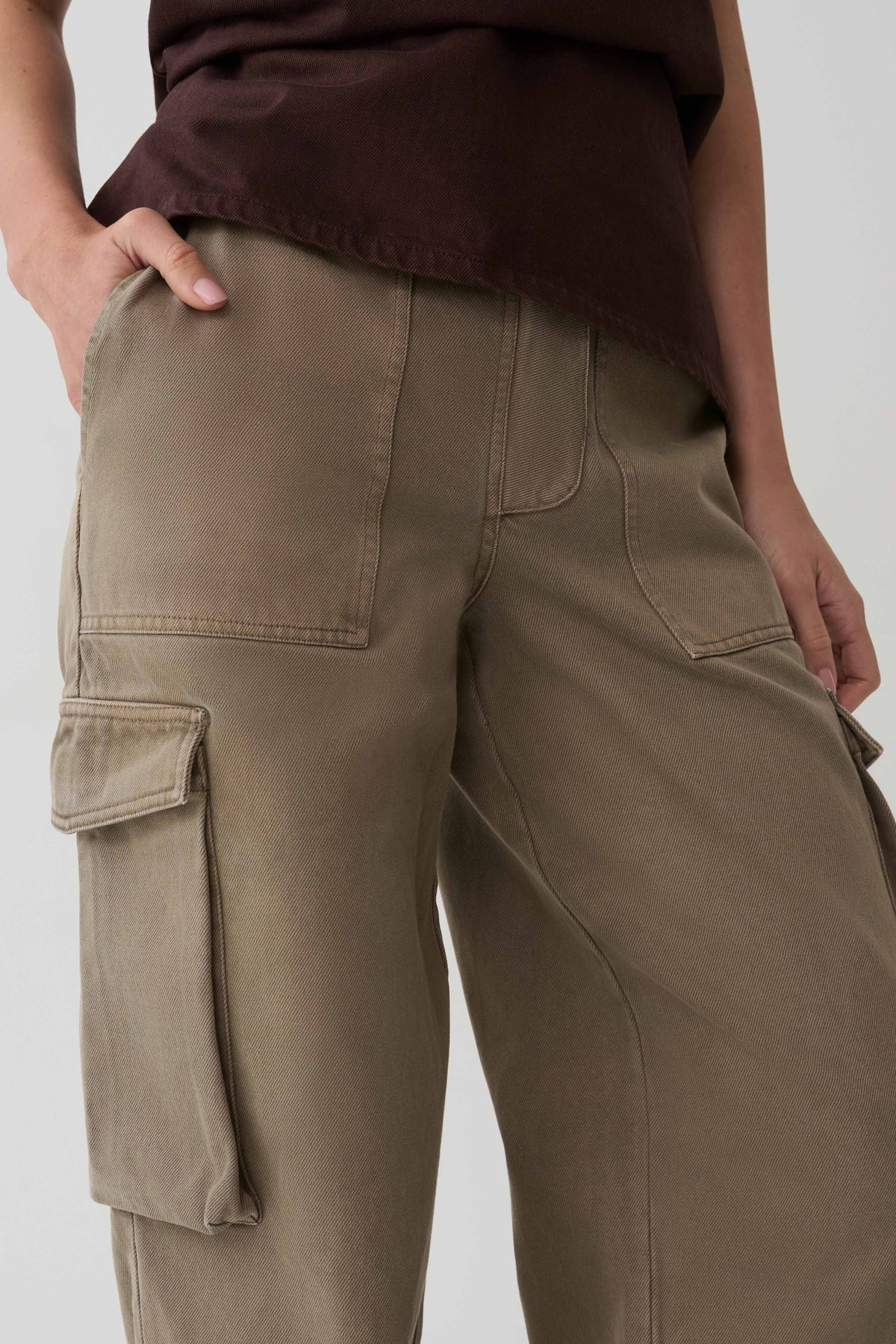 Shanice Twill Denim Cargo Pants - Washed Olive #3