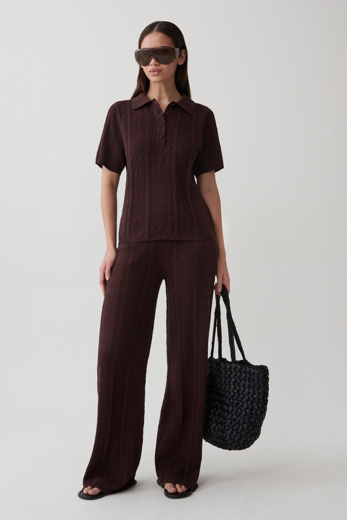 Jill Pointelle Knit Pants - Chocolate