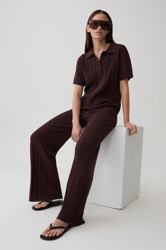 Jill Pointelle Knit Pants - Chocolate
