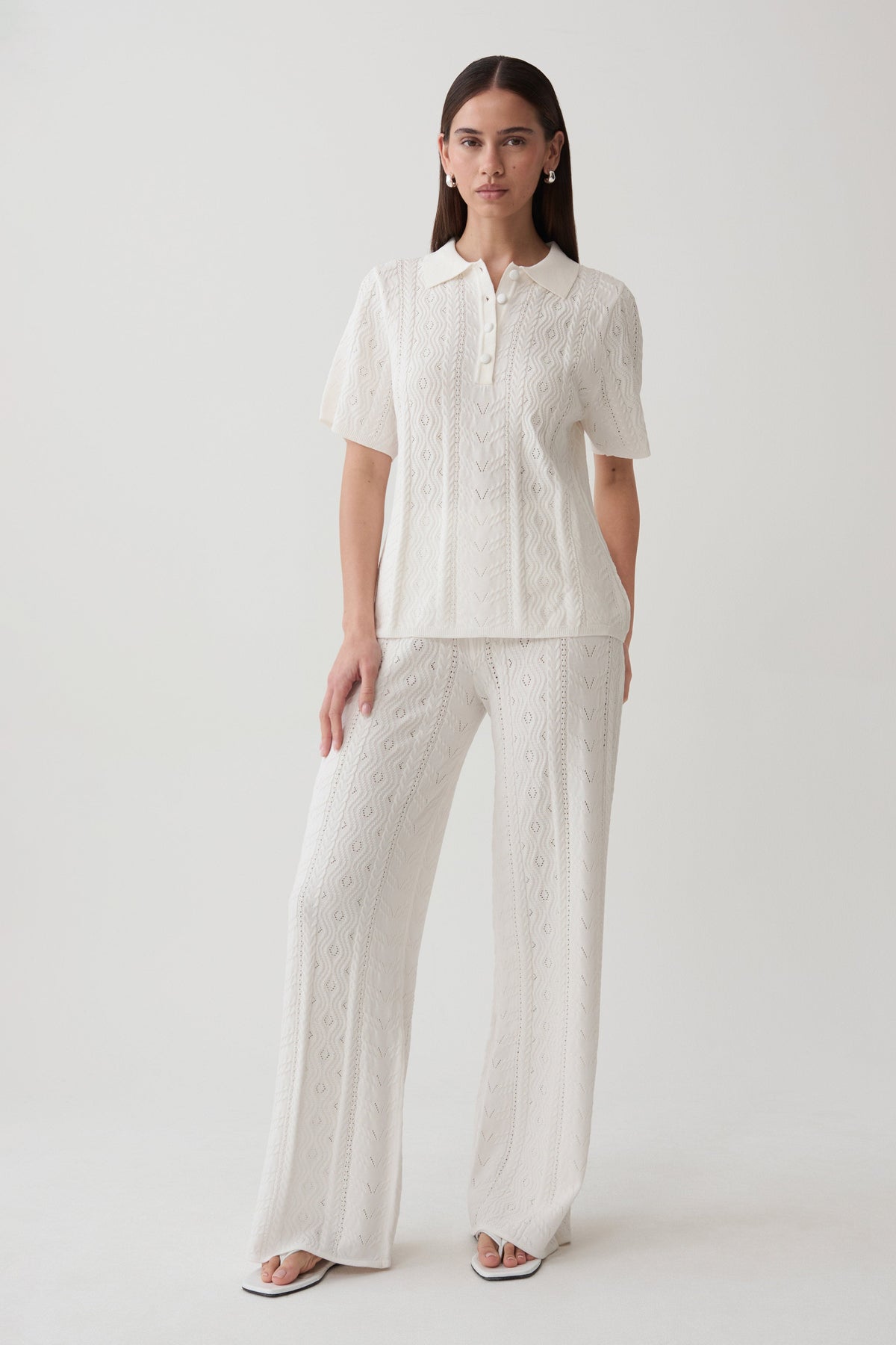 Jill Pointelle Knit Pants - White #5