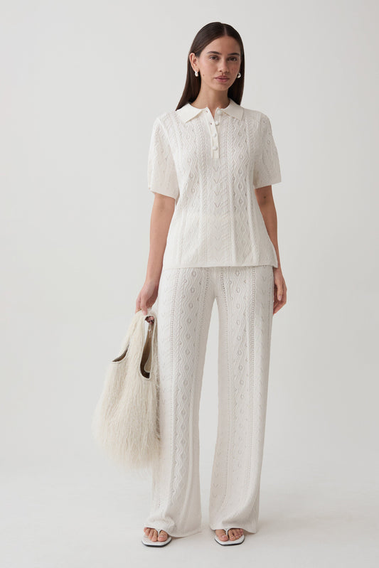 Jill Pointelle Knit Pants - White