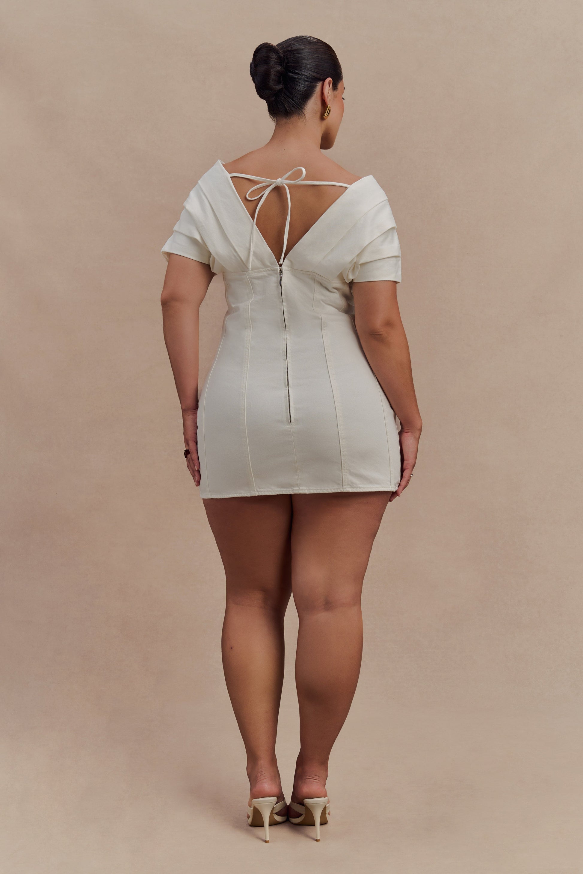 Pascale Off Shoulder Denim Mini Dress / White | MESHKI Pascale Off Shoulder Denim Mini Dress / White | MESHKI