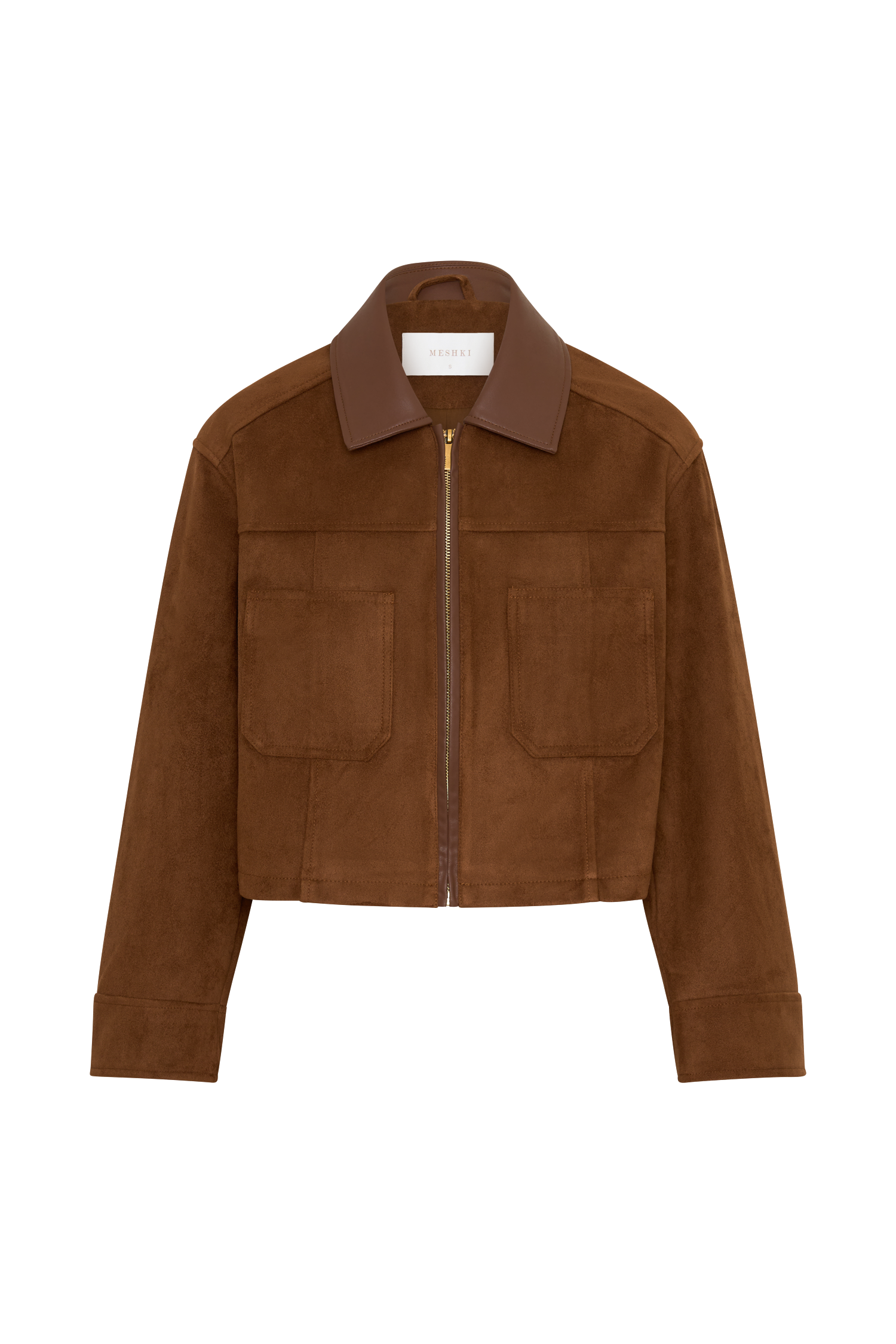 Remy Faux Suede & Leather Collared Jacket - Tan #10