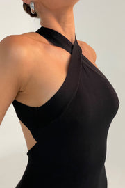 Sarai Halter Neck Knit Midi Dress - Black