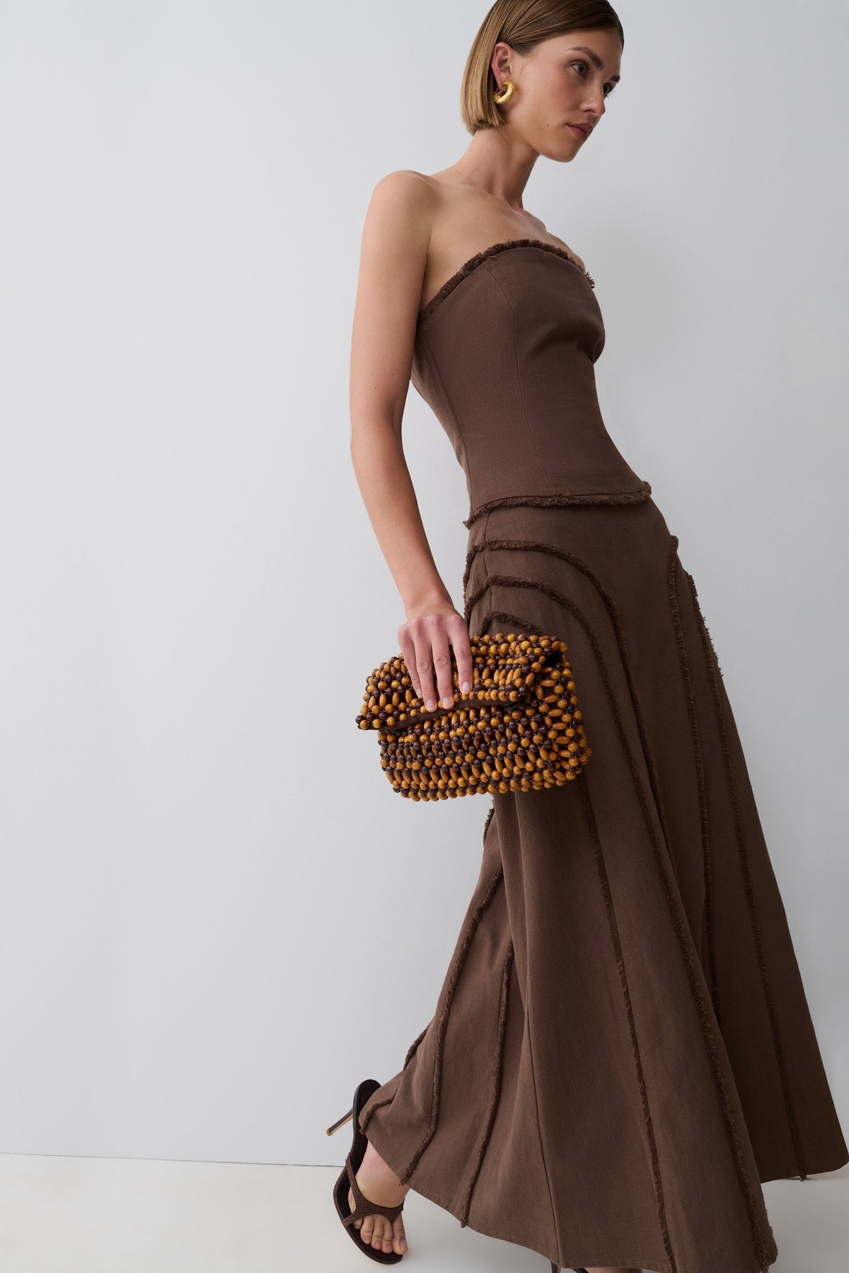 Annie Linen Frayed Midi Skirt - Dark Chocolate