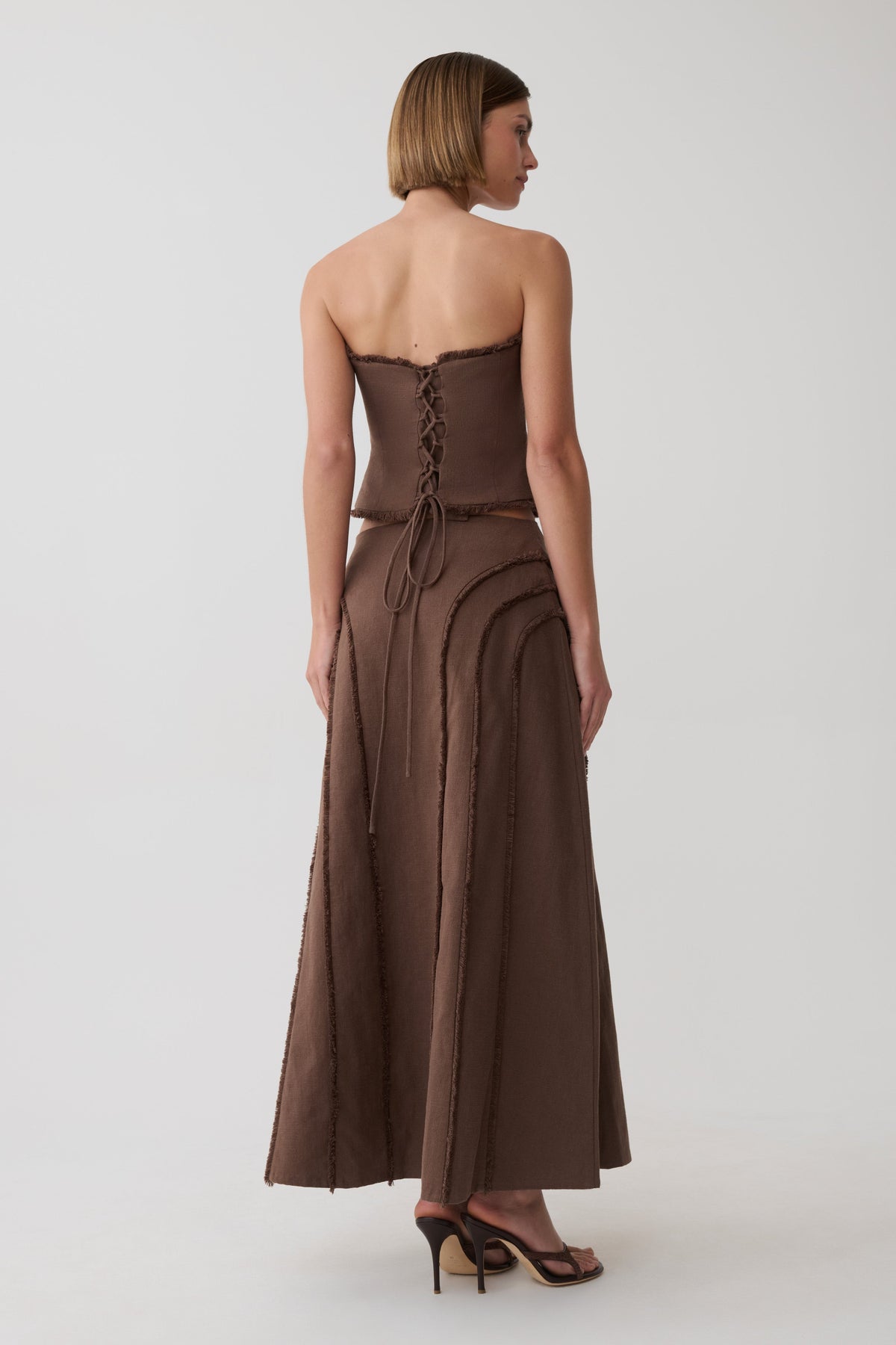 Annie Linen Frayed Midi Skirt - Dark Chocolate #2