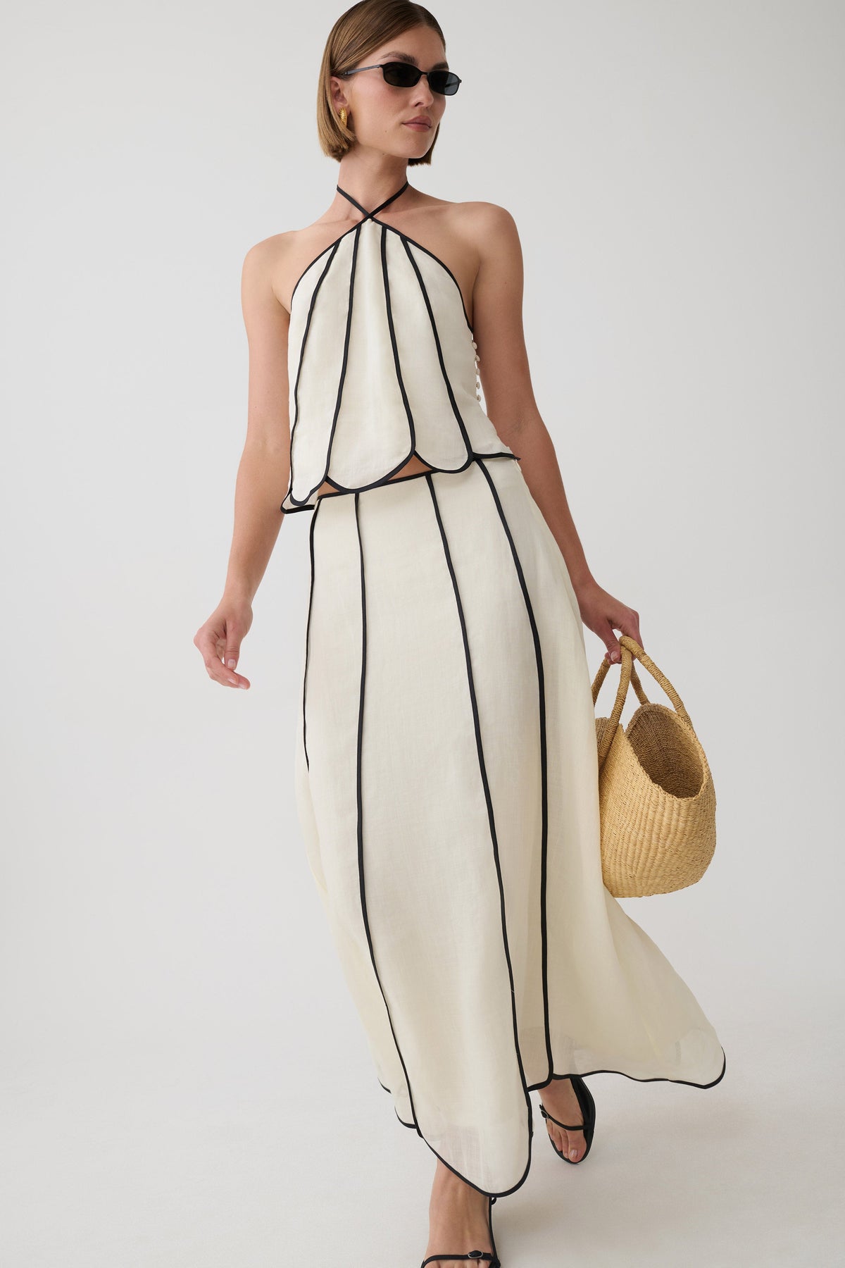 Georgia Panelled Midi Skirt - White/Black #3
