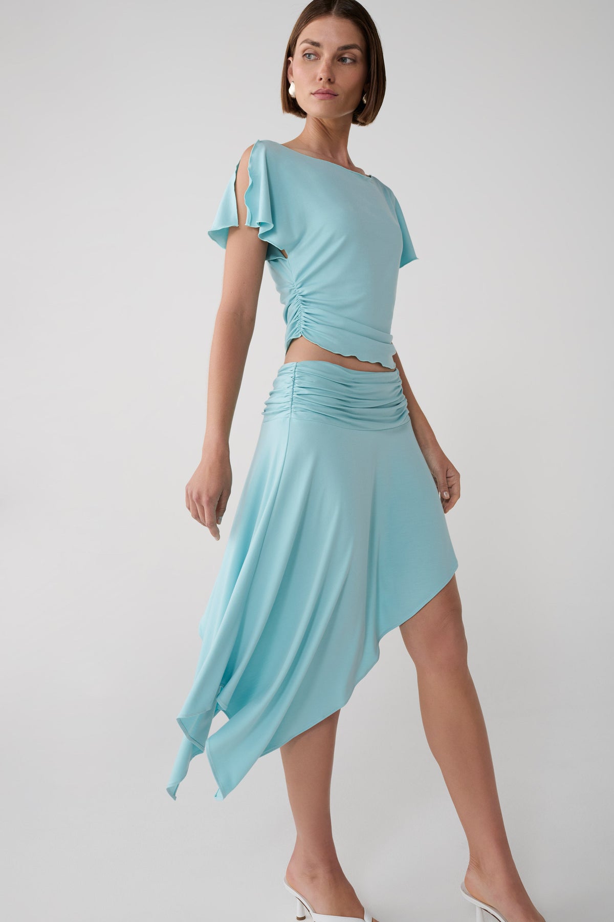 Talise Modal Hankie Midi Skirt - Aqua Blue #4