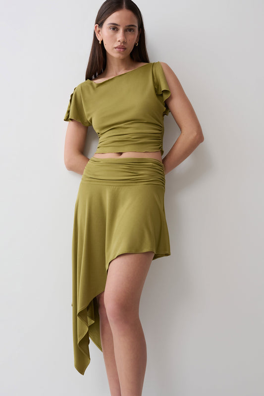 Talise Modal Hankie Midi Skirt - Vintage Olive