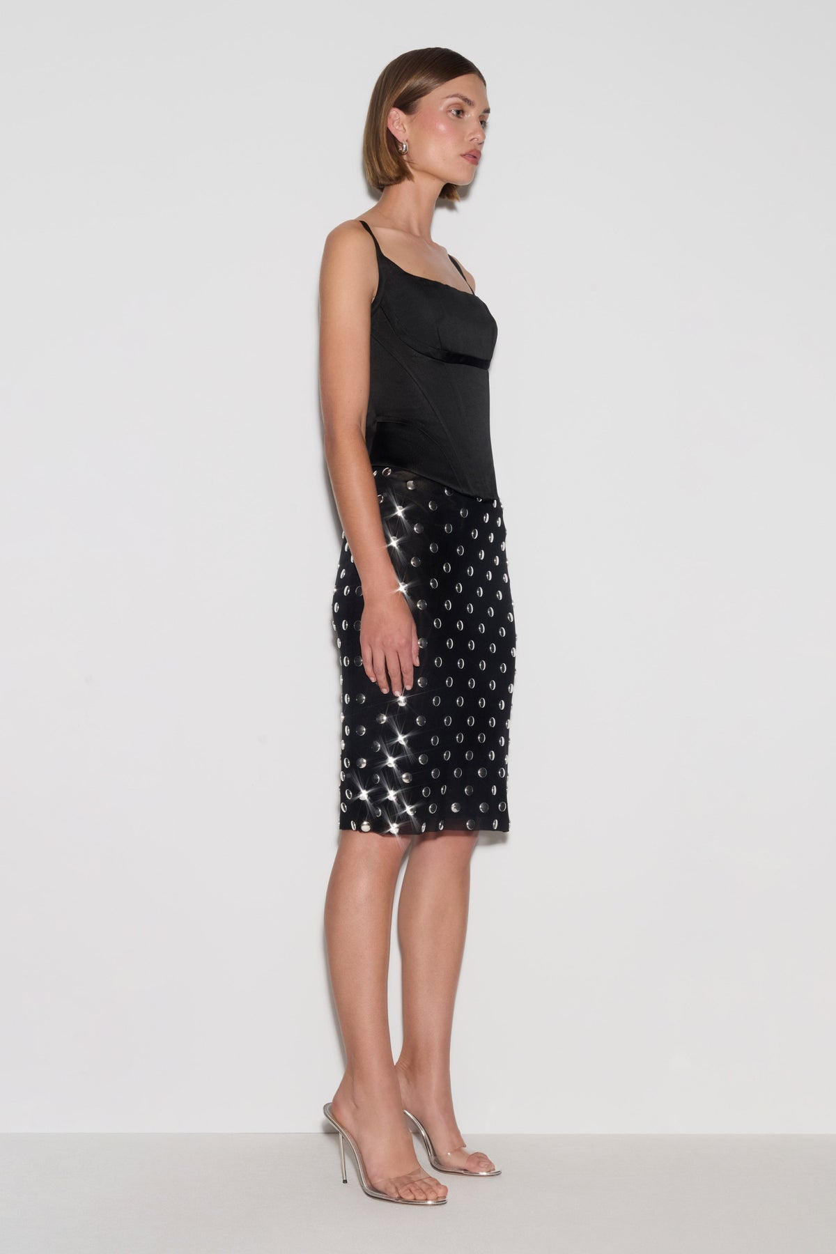 Olivia Stud Midi Skirt - Black #4