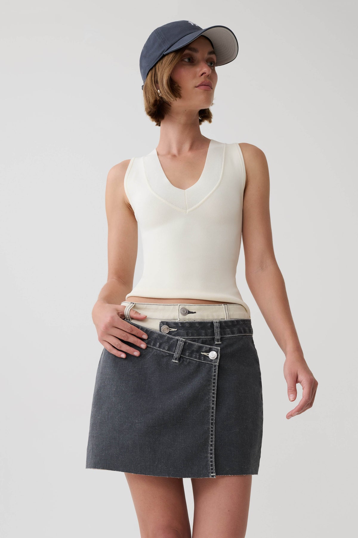 Hellen Asymetrical Denim Mini Skirt - Dark Grey #5