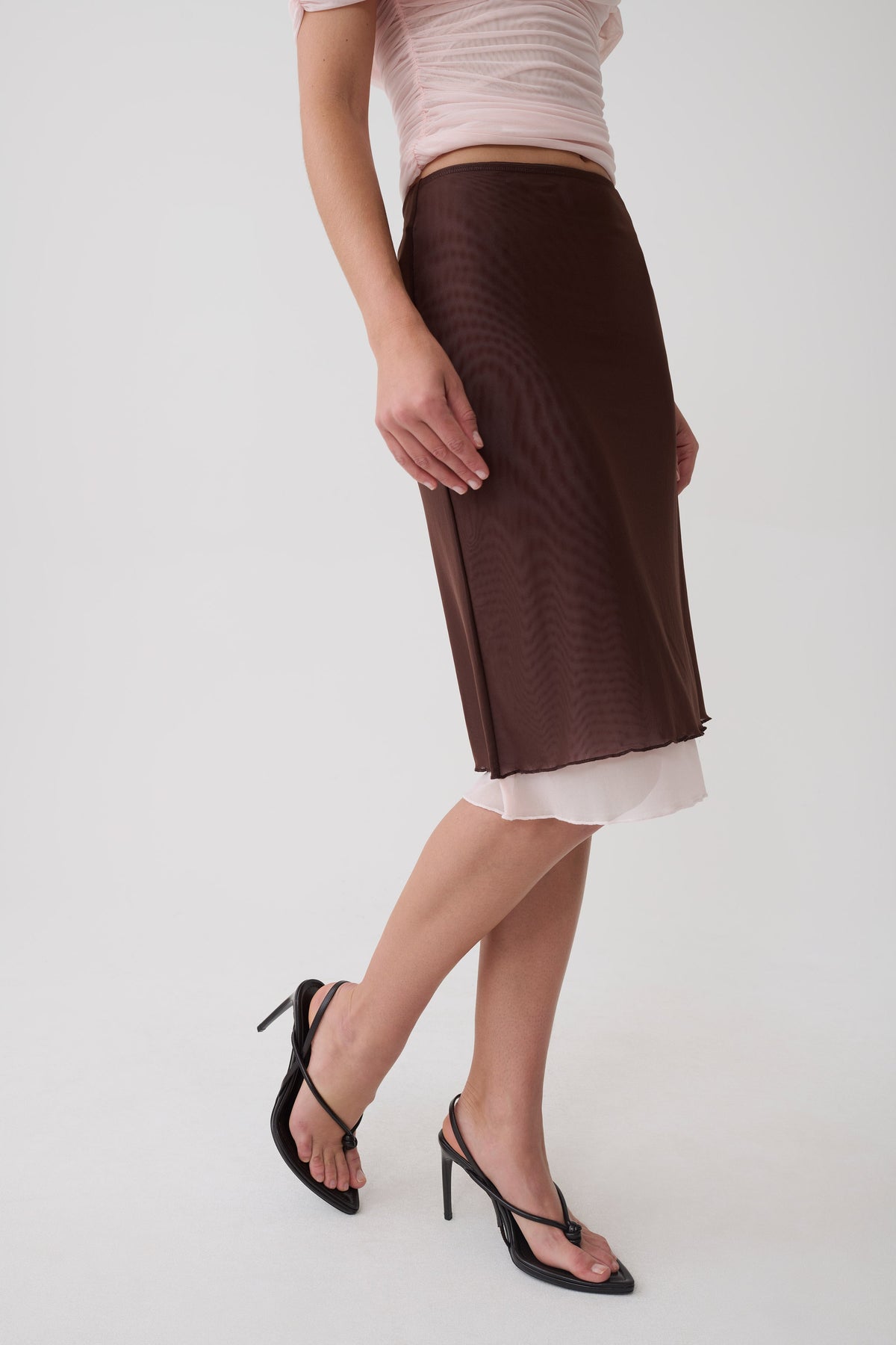 Janet Mesh Midi Skirt - Pale Pink/Chocolate #6