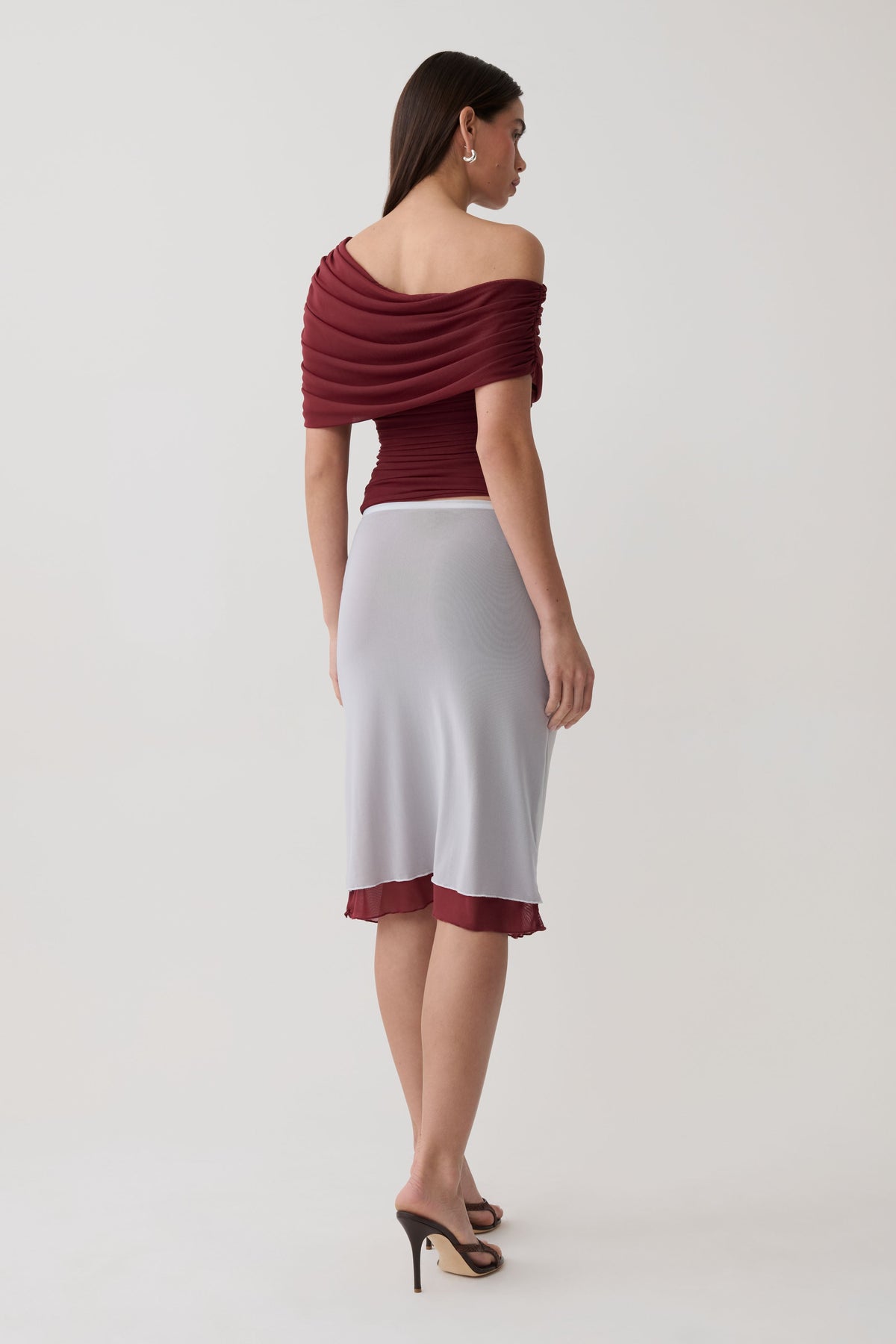 Janet Mesh Midi Skirt - Wine/Pale Blue #2