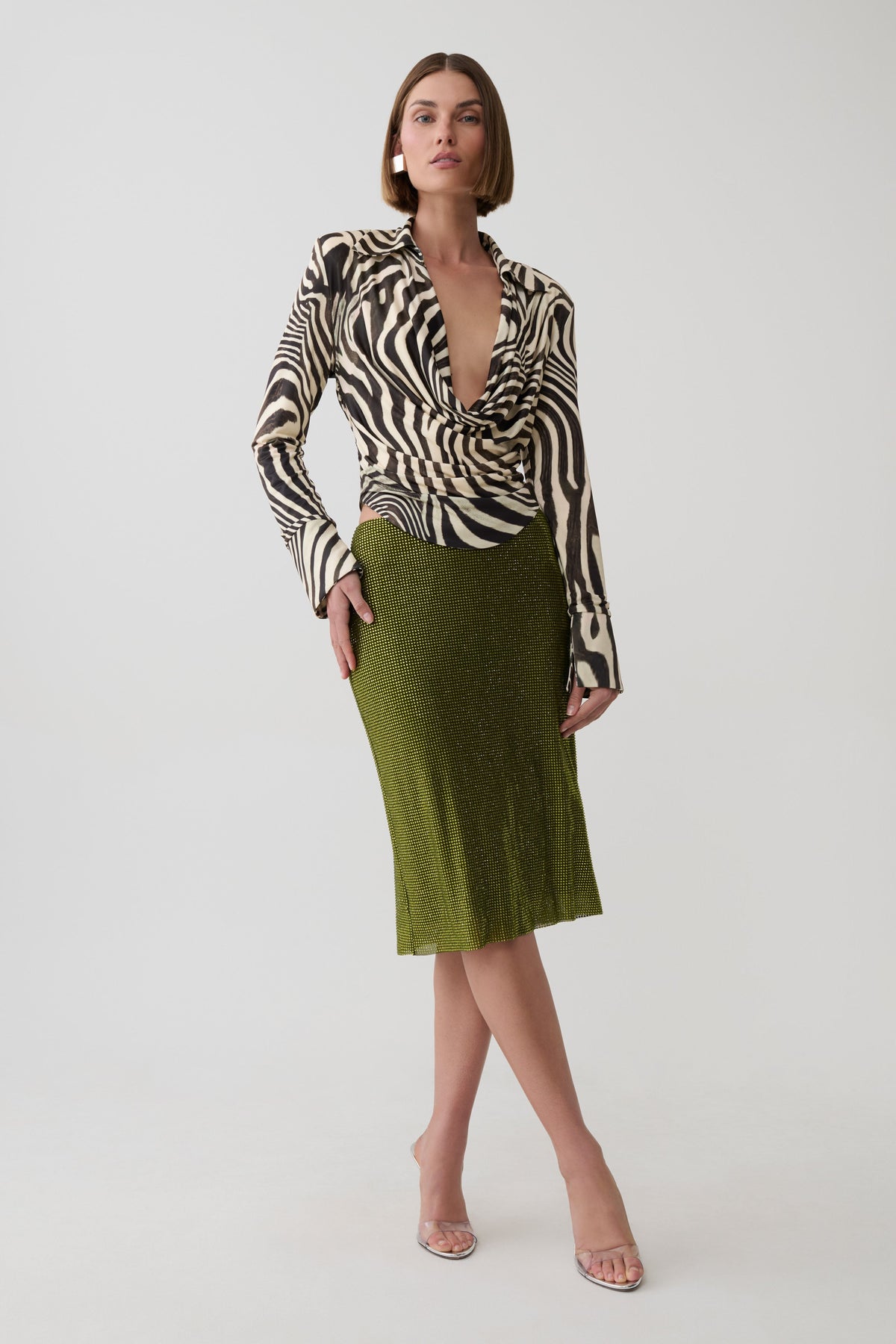 Rosilin Diamante Midi Skirt - Olive