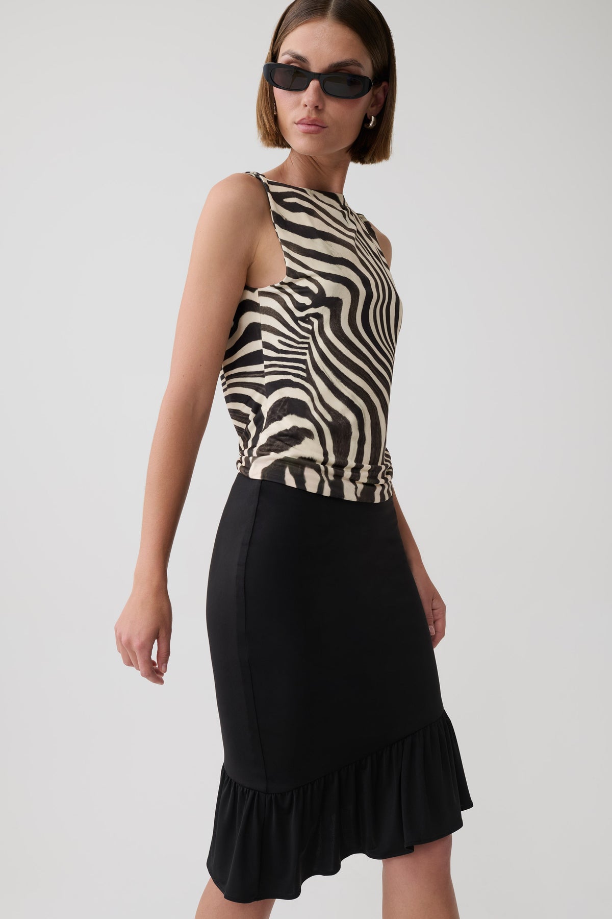 Polina Ruffle Midi Skirt - Black