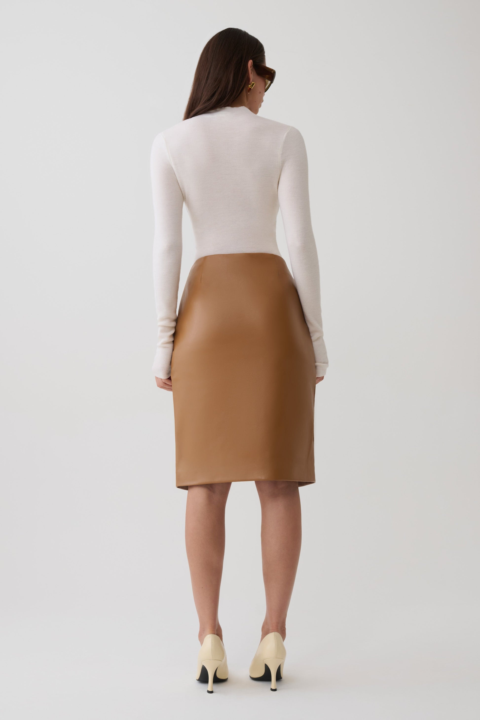 Alexis Faux Leather Midi Skirt - Cognac #4