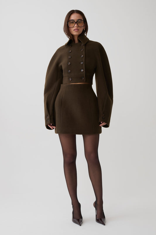Jemima Wool Blend Mini Skirt - Chocolate