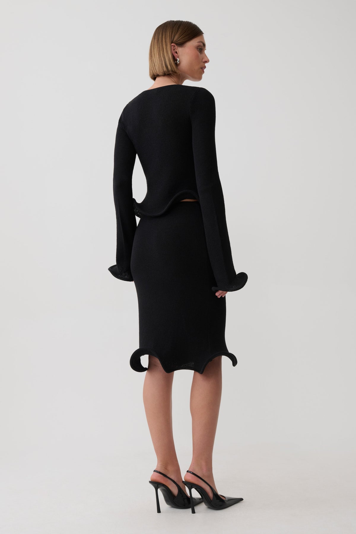 Gigi Knit Knee Length Skirt - Black #2
