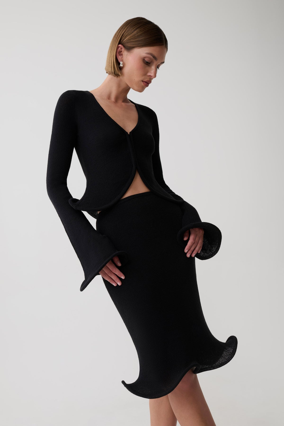 Gigi Knit Knee Length Skirt - Black #3