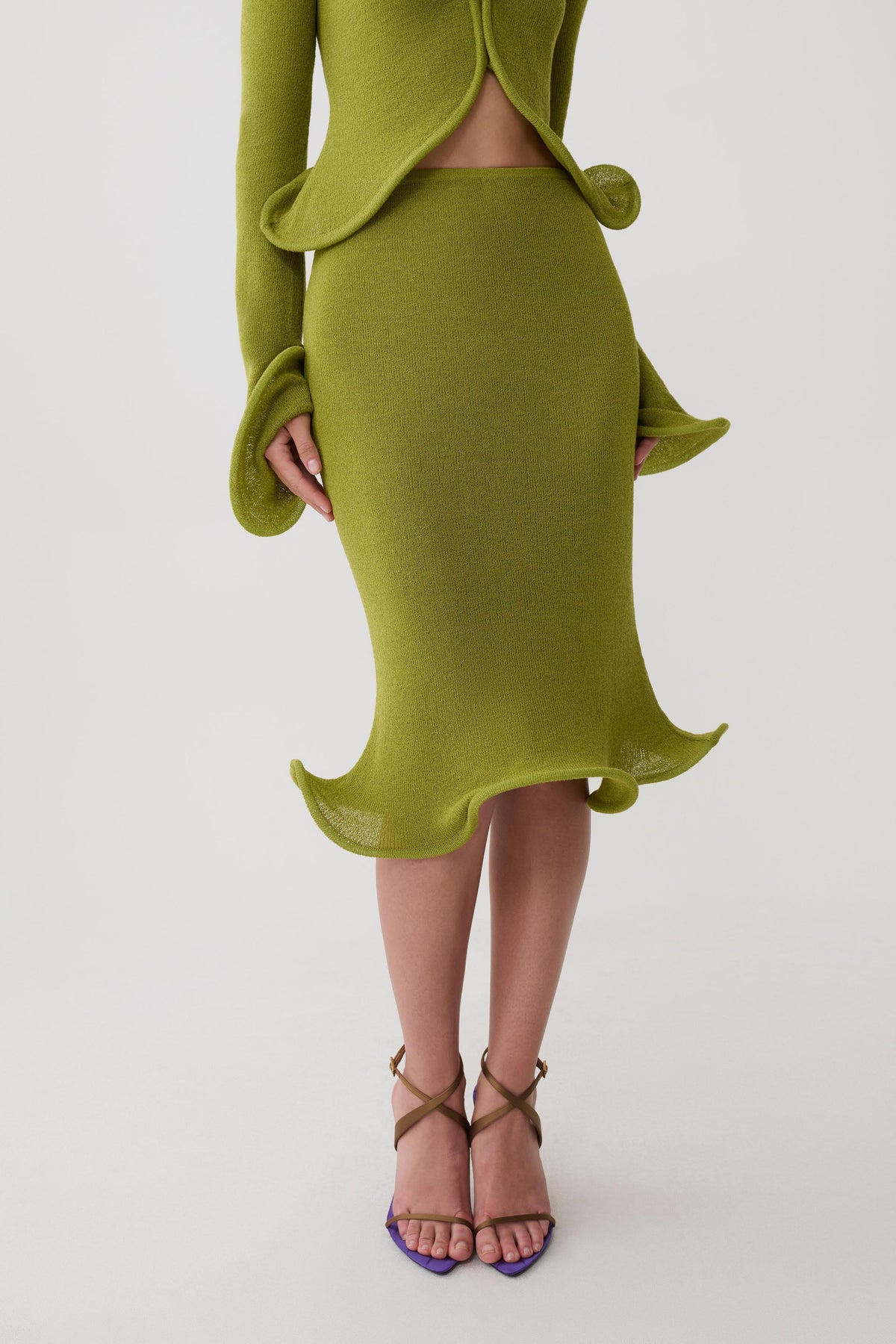 Gigi Knit Knee Length Skirt - Olive #6